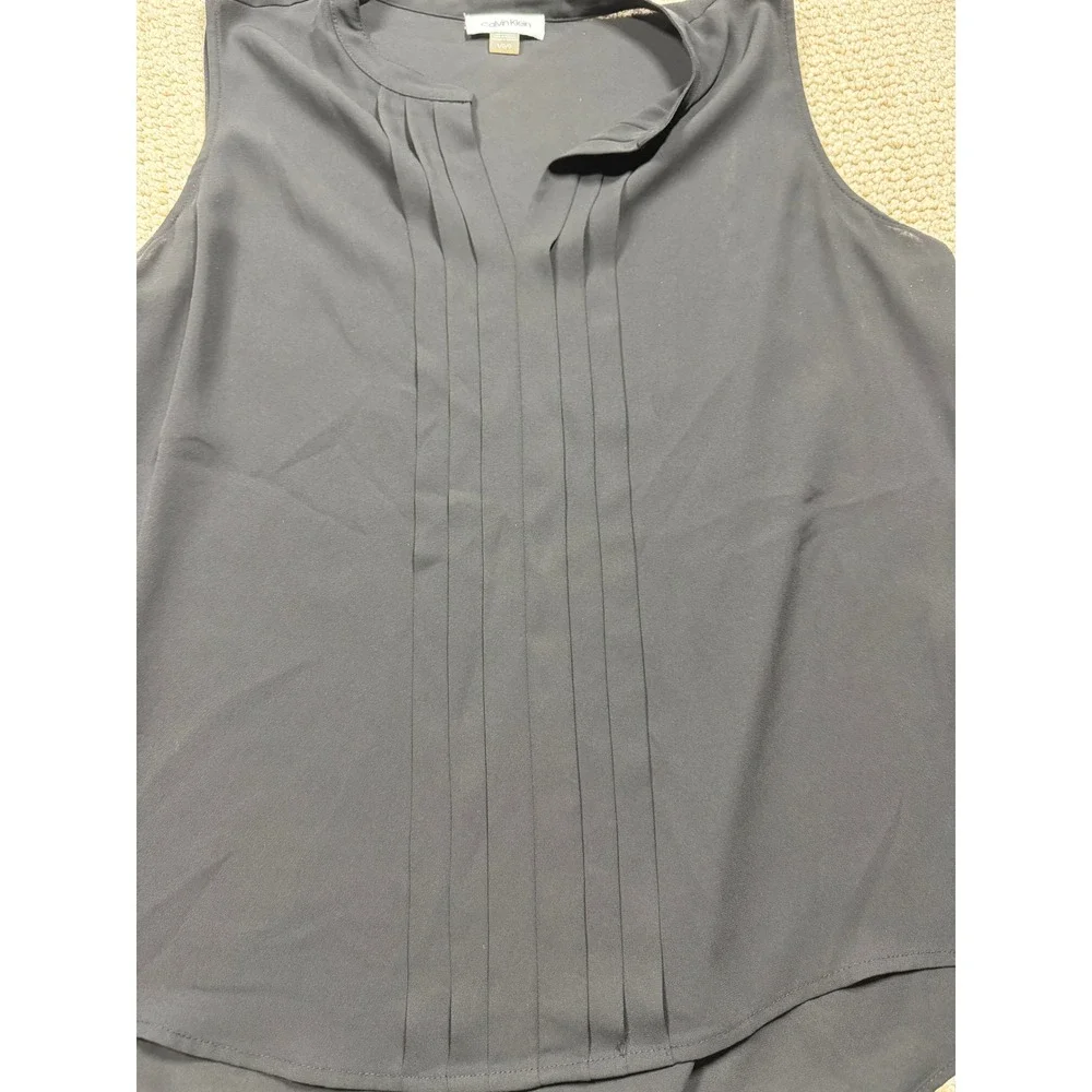 Calvin Klein Tank‎ Top Womens Large Black Sleeveless Lightweight Blouse Office
